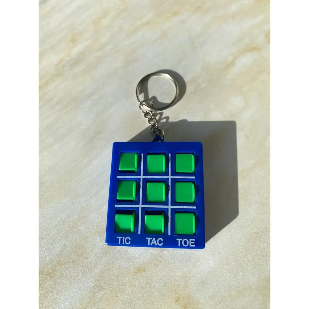 Miniature Tic Tac Toe Keychain travel game Blue fidget